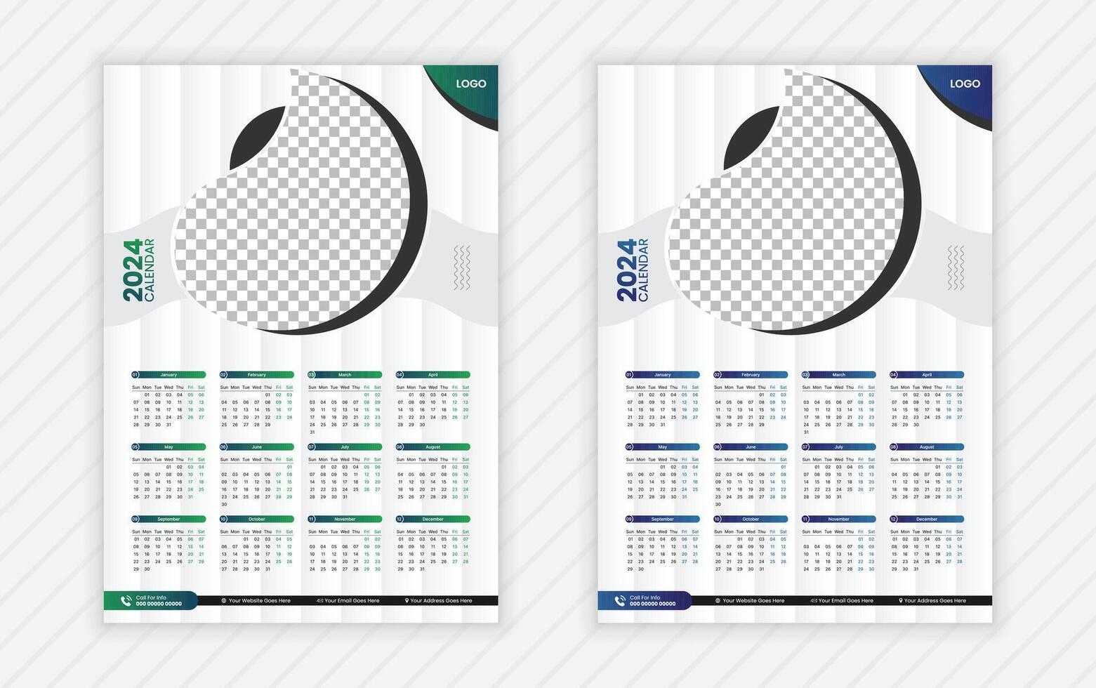 Single page Wall calendar 2024 template, Creative corporate calendar design, Monthly calendar, Business calendar, Abstract vector