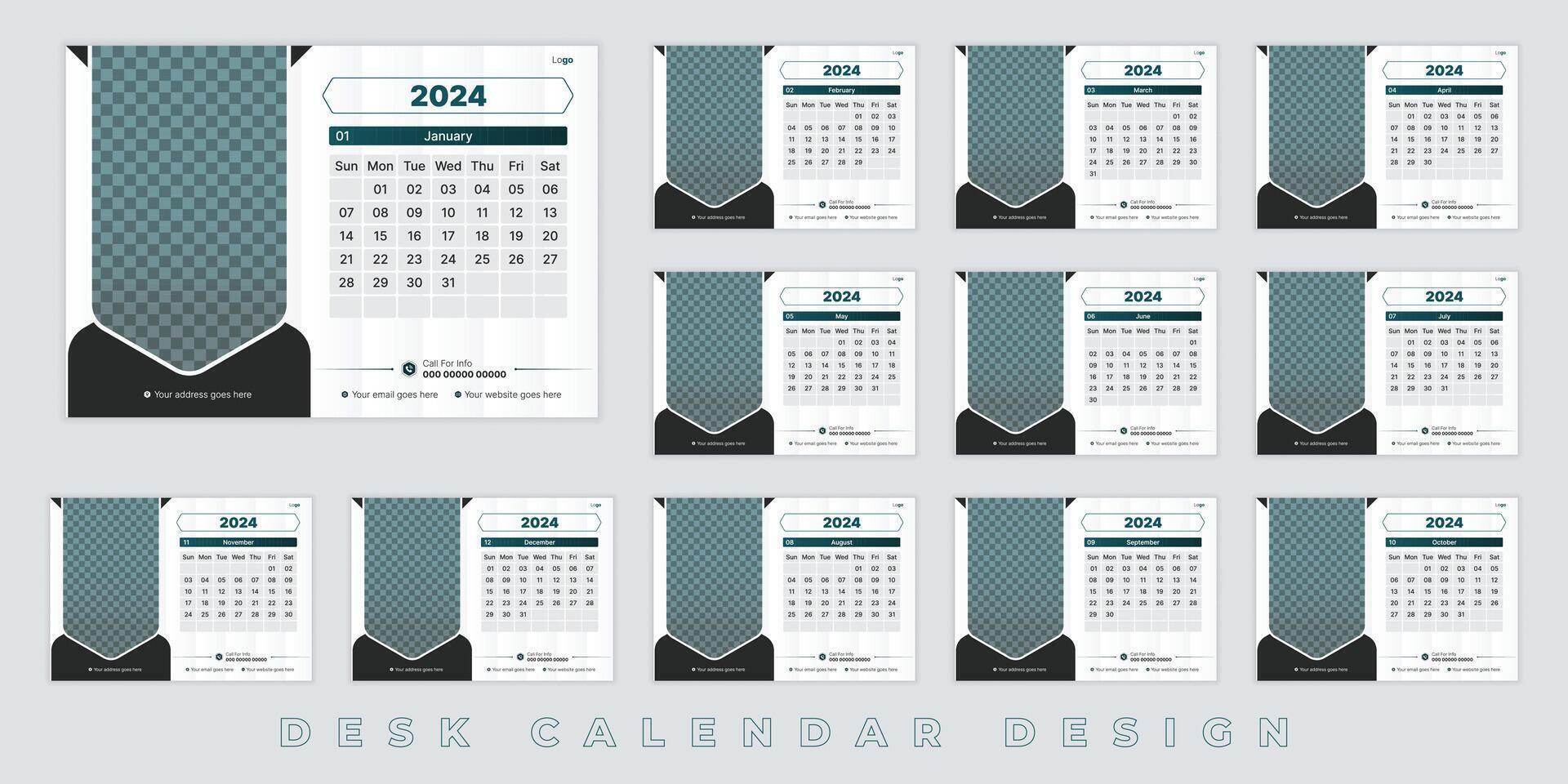 Desk calendar 2024 design template vector