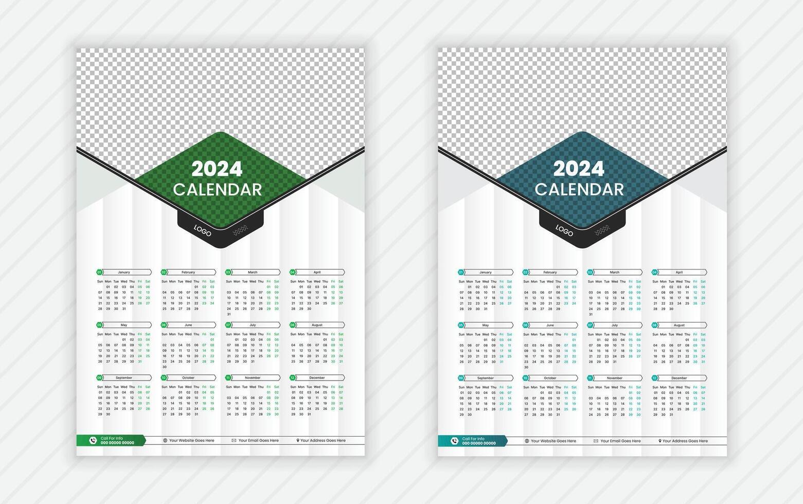 Single page Wall calendar 2024 template, Creative corporate calendar design, Monthly calendar, Business calendar, Abstract vector