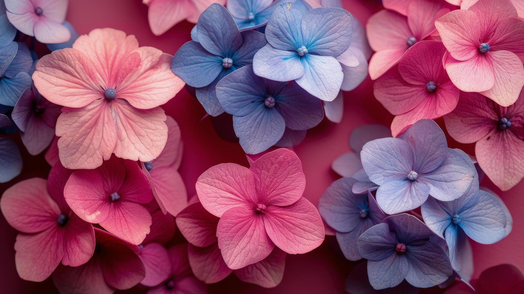 Close Up of Pink and Blue Flowers photo