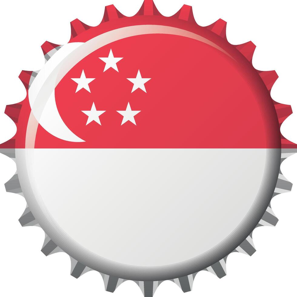 National flag of Singapore on a bottle cap. Illustration vector