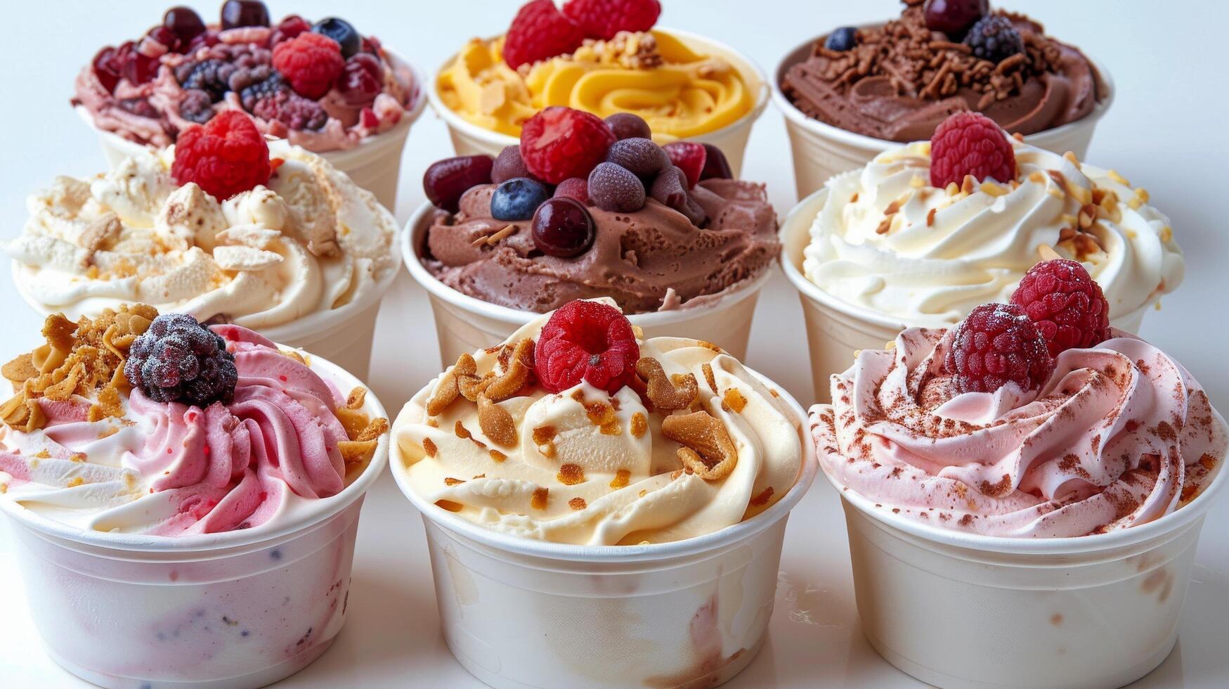 Four Cups of Ice Cream With Berries and Granola photo