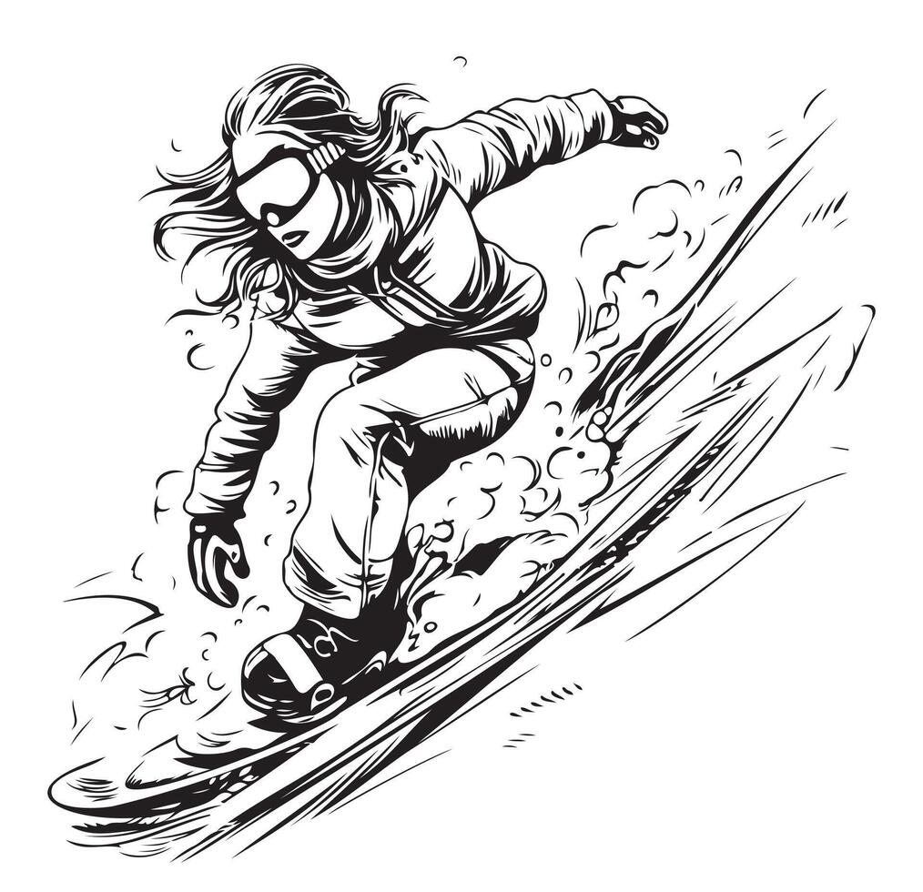 Flying snowborder digital pen sketch vector