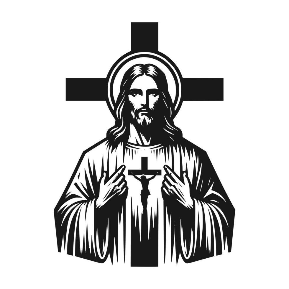Jesus with cross Art Illustration vector