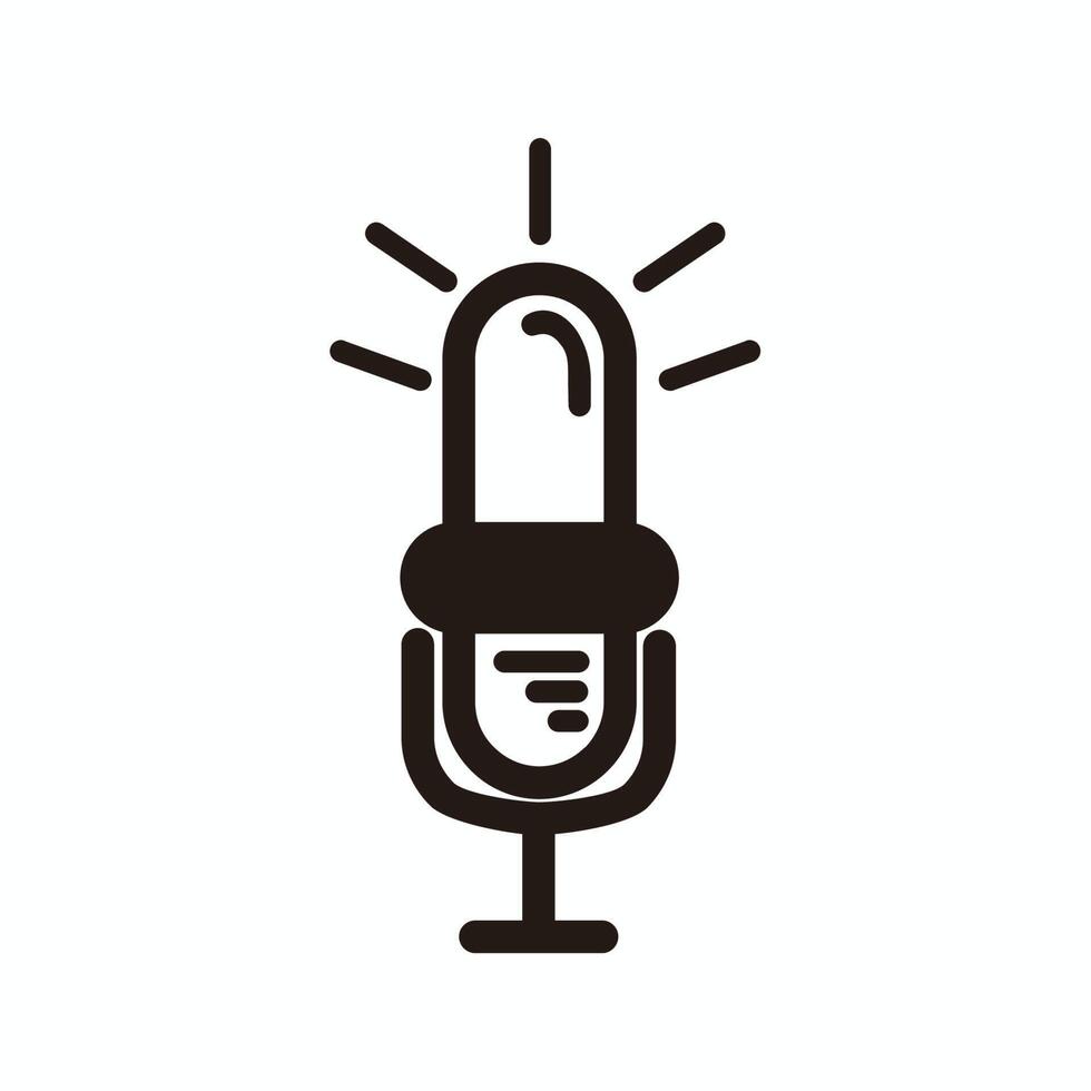 light bulb microphone silhouette for broadcast, podcast or music icon or logo vector