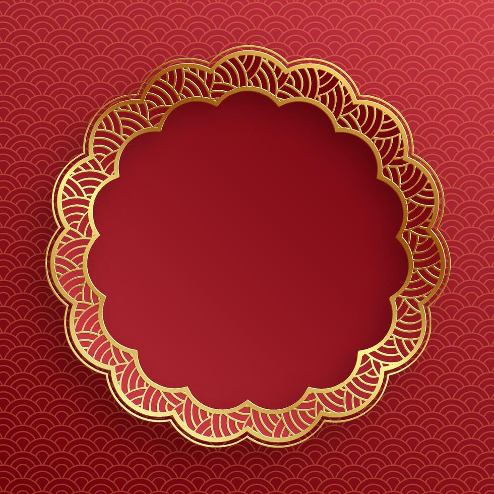 Chinese frame with oriental Asian elements on color background vector