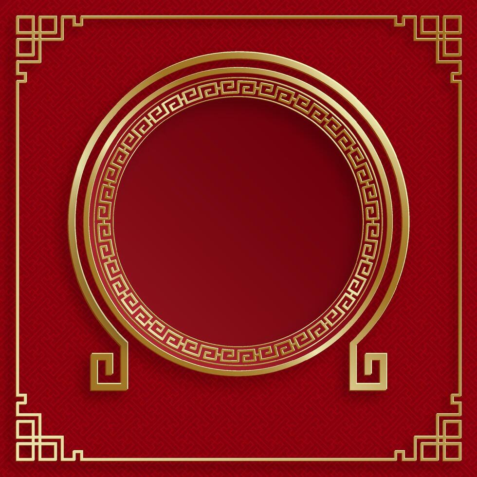 Chinese frame with oriental Asian elements on color background vector