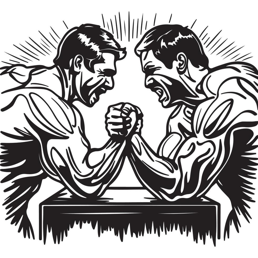 simple two men are sitting and engaged in arm wrestling - one line drawing. competition concept, strength comparison, training vector