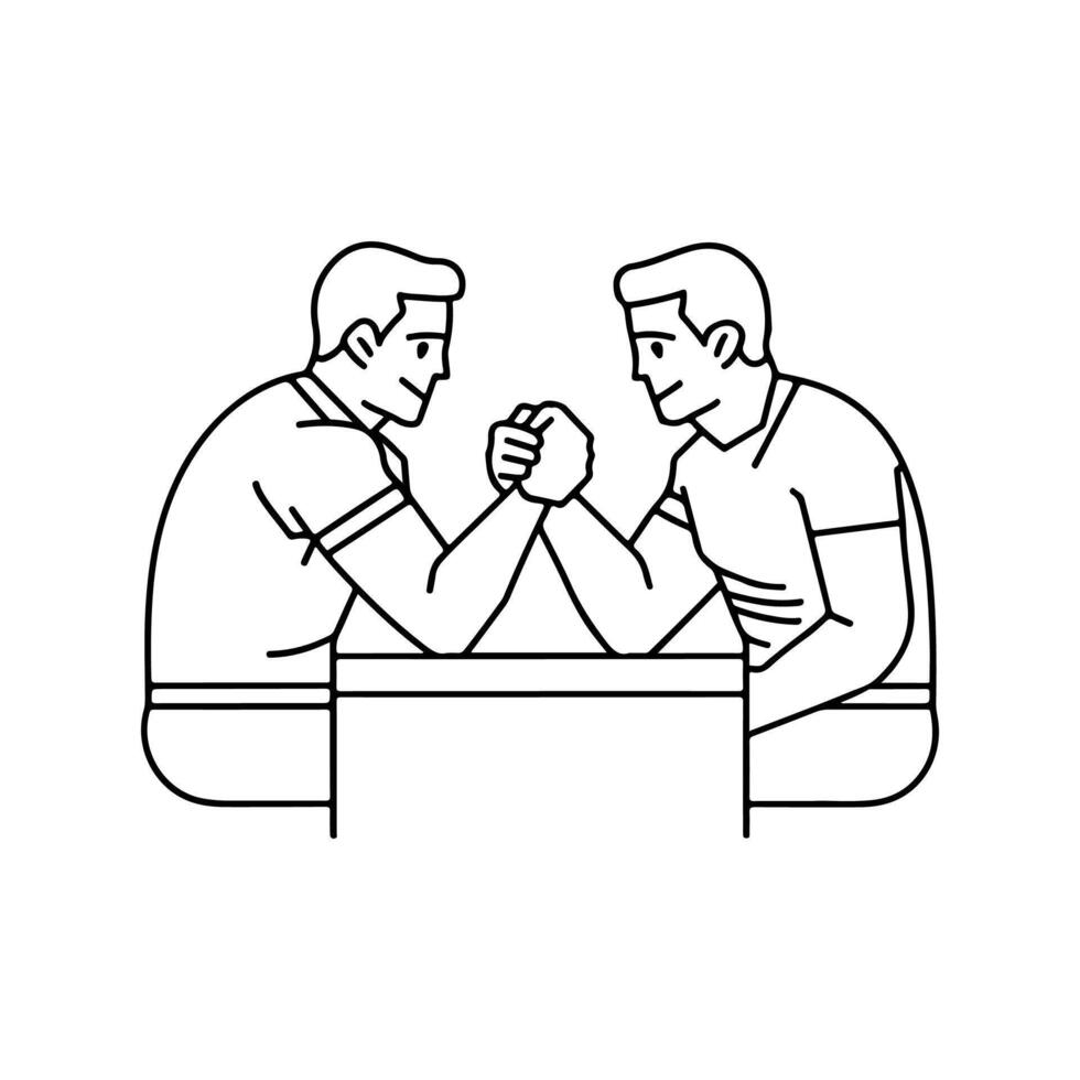 simple two men are sitting and engaged in arm wrestling - one line drawing. competition concept, strength comparison, training vector