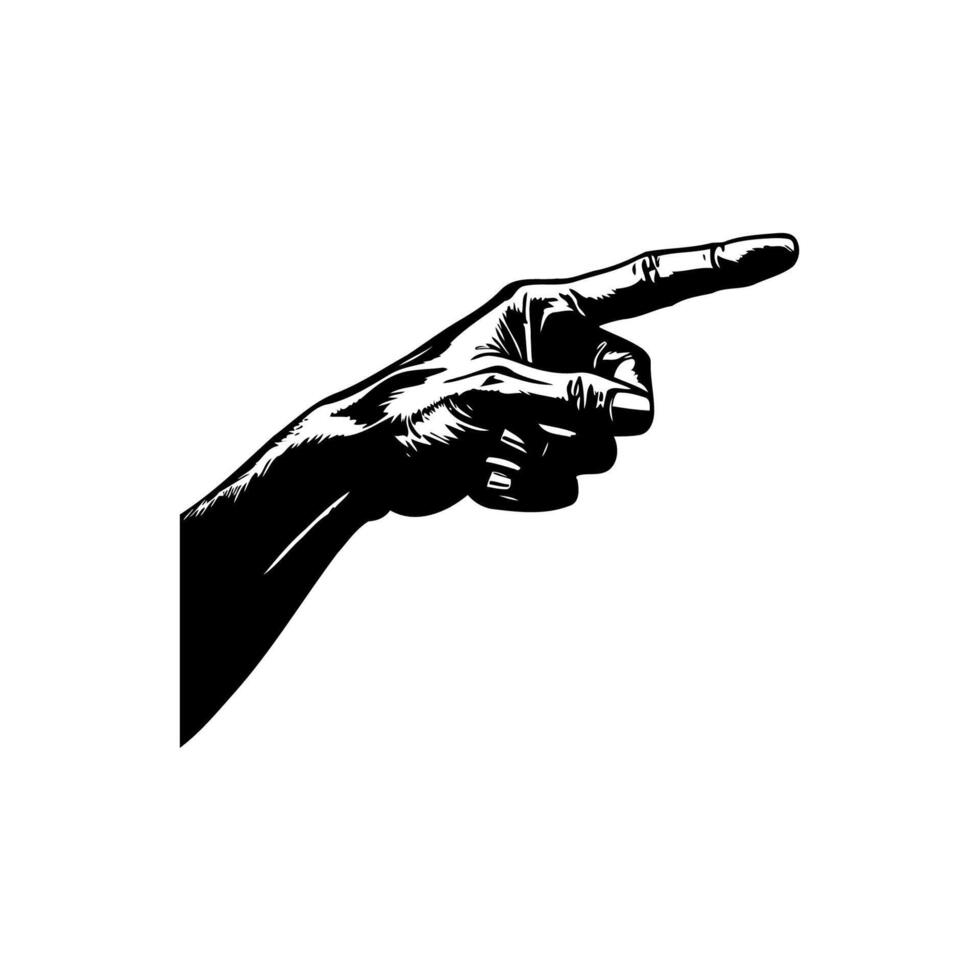 Pointing Hand Illustration in Black and White vector