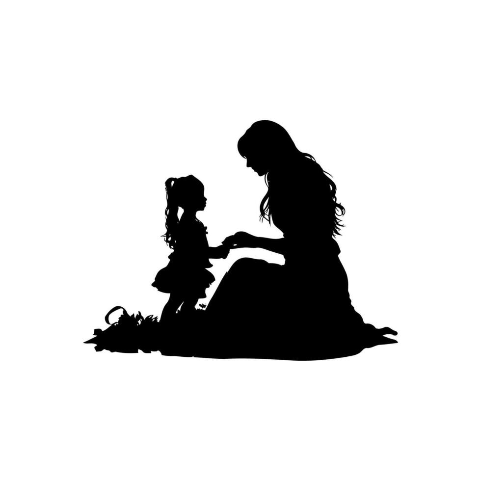 Silhouette of Mother and Daughter Bonding vector