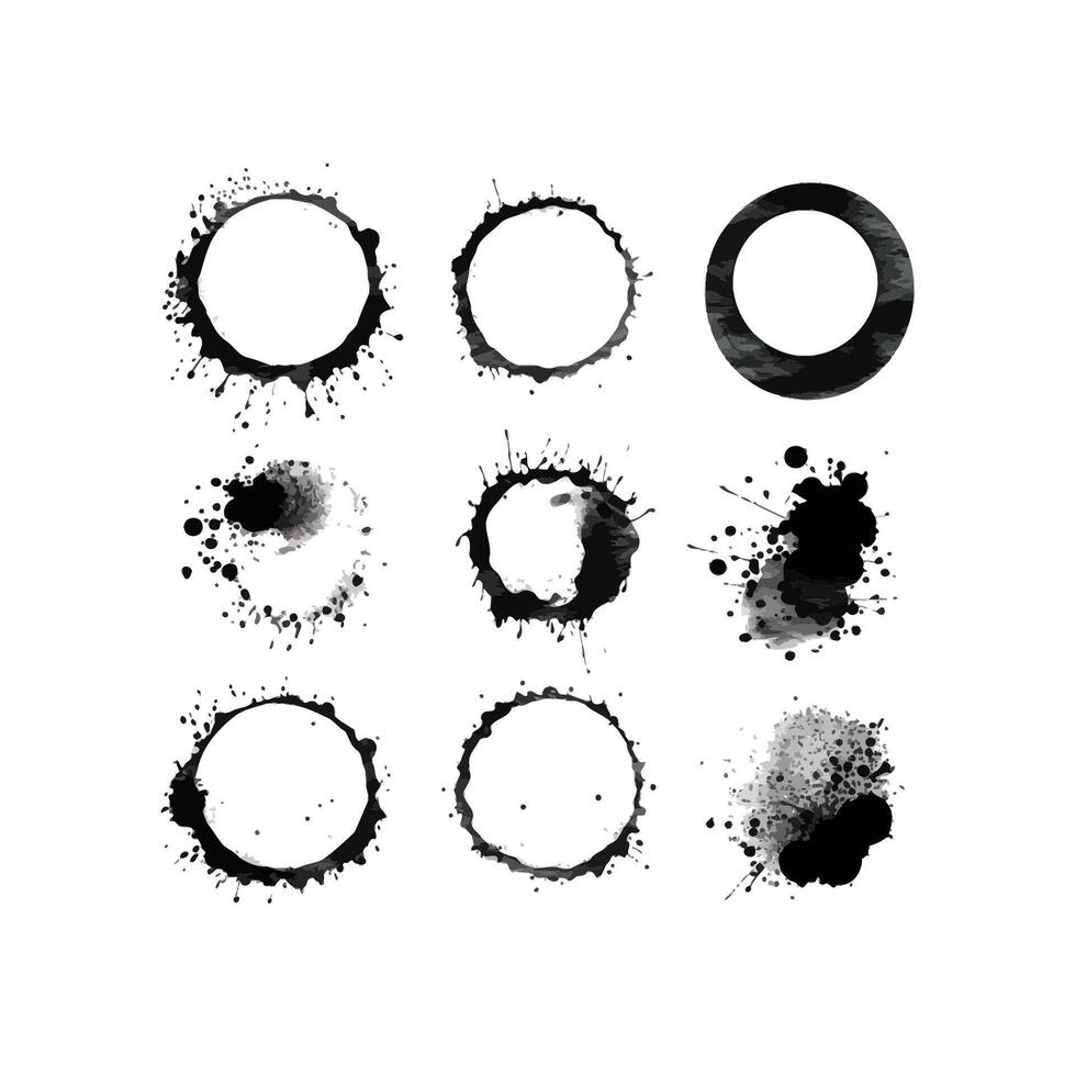 Set of Black Ink Splatter Circles Illustration vector