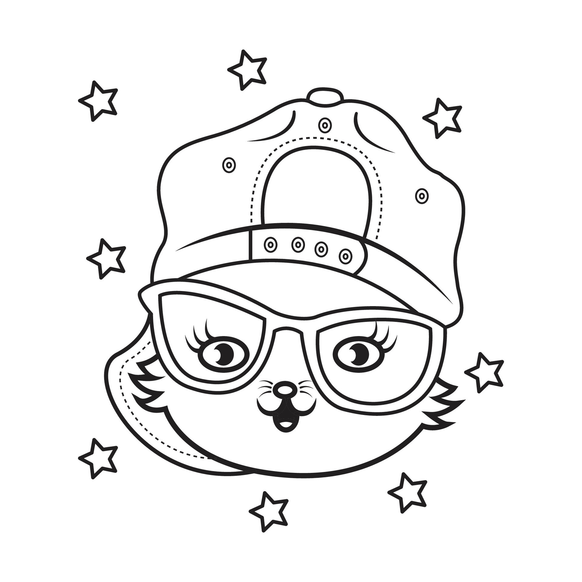 outline of cat head wearing hat and glasses 45988726 Vector Art at Vecteezy