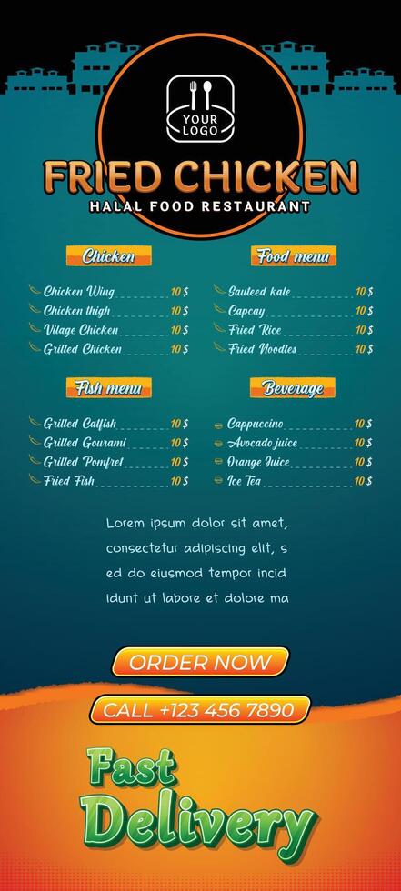 Menu Template for Friedchicken restaurant vector