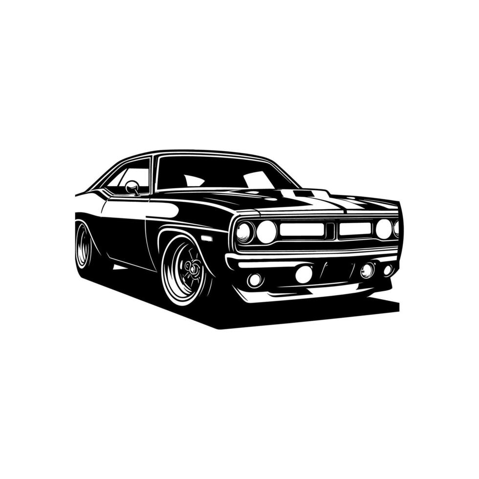 vintage muscle car illustration. This beautifully crafted artwork features a classic American muscle car in all its glory, with bold lines, sleek curves, and a powerful engine. Download now vector