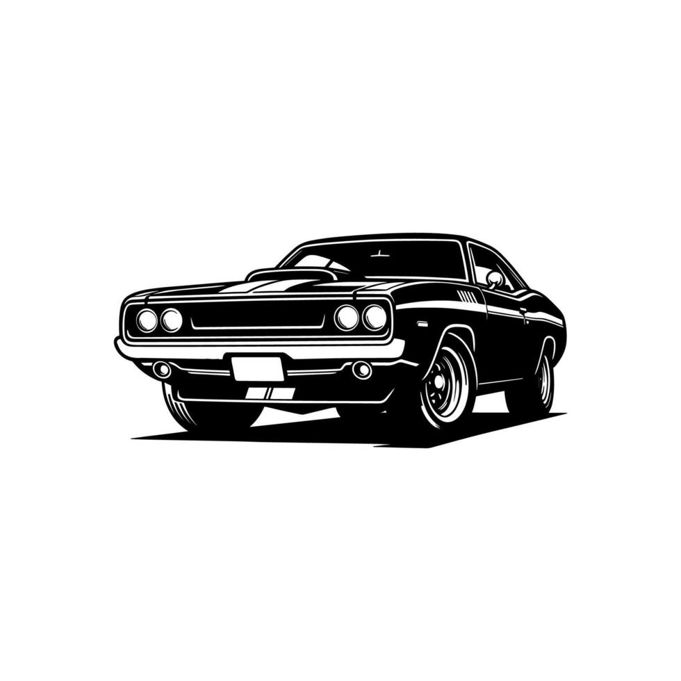 vintage muscle car illustration. This beautifully crafted artwork features a classic American muscle car in all its glory, with bold lines, sleek curves, and a powerful engine. Download now vector