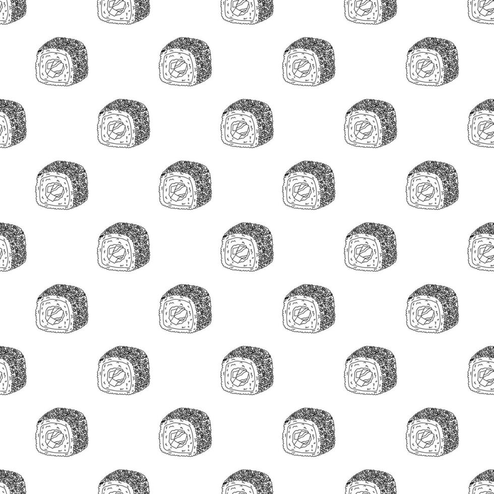 Seamless pattern with sushi roll for decorative print, wrapping paper, menu, wallpaper and fabric vector