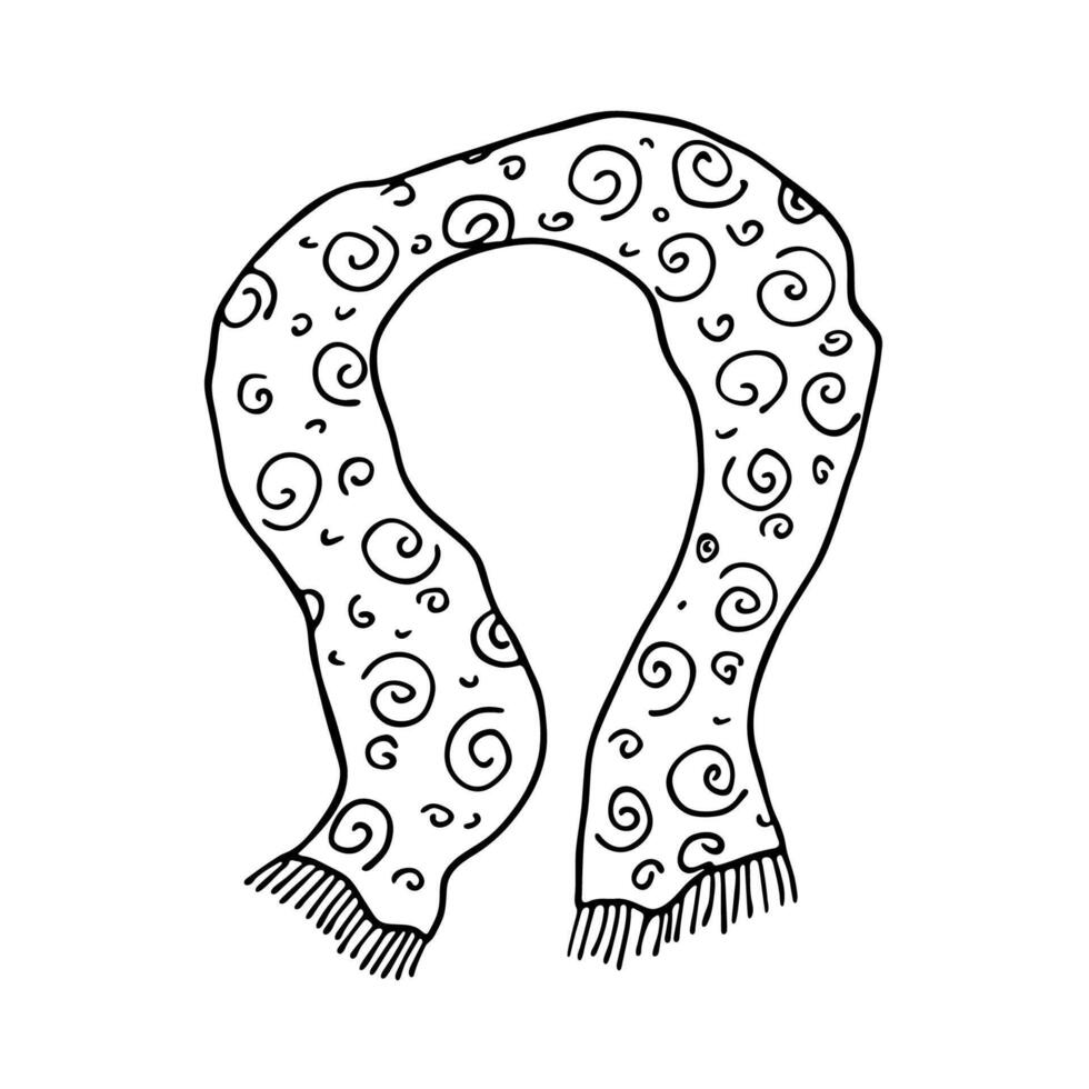 Knitted scarf doodle Hand drawn winter accessories Single design element for card, print, design, decor vector