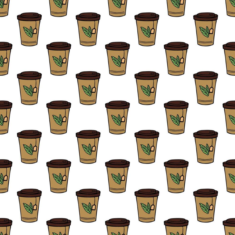 Seamless pattern with cute cup of tea or coffee doodle for decorative print, wrapping paper, greeting cards, wallpaper and fabric vector