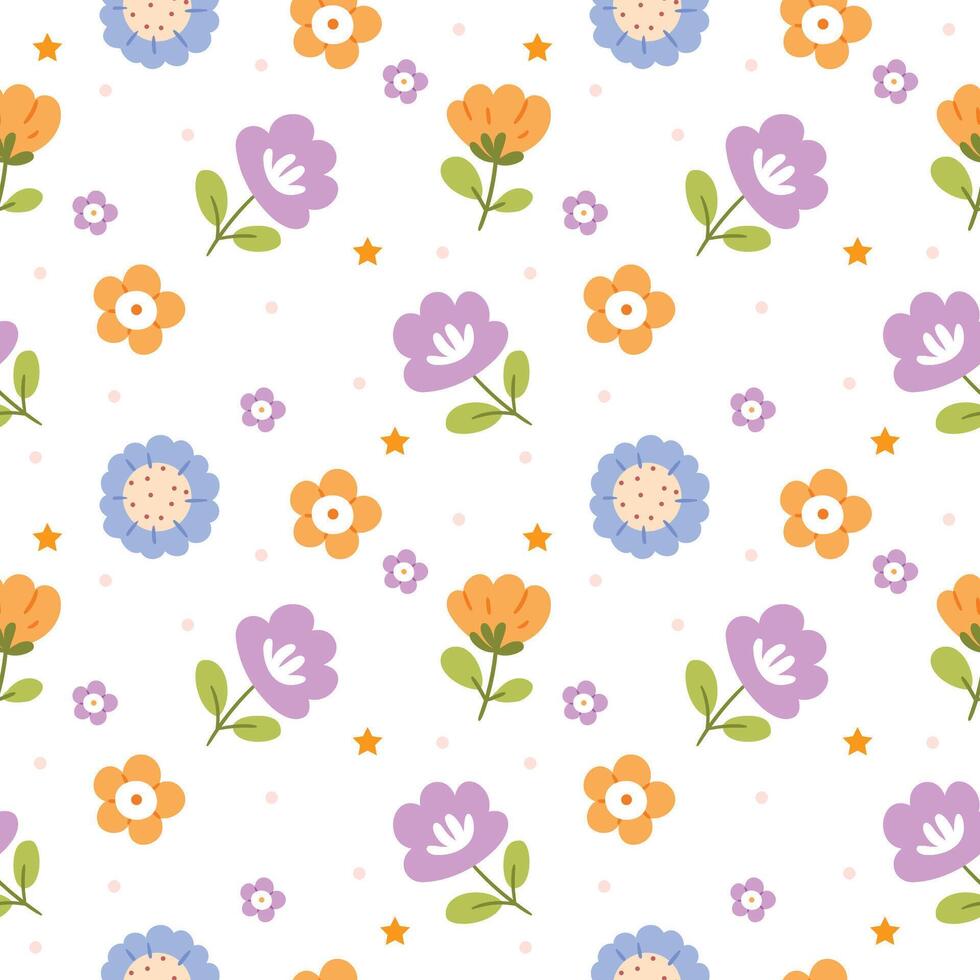 Seamless pattern with spring meadow, various wildflowers. Delicate floral print, romantic botanical background with cornflowers, other flowers, leaves on a light pink background. vector