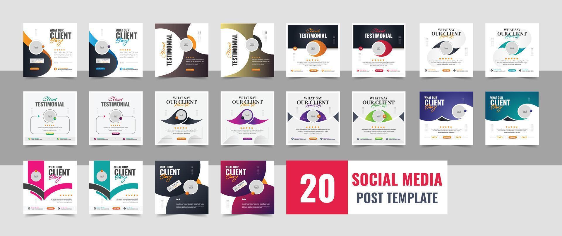 Modern client testimonial, customer feedback social media post template layout or web banner design with color variation template vector