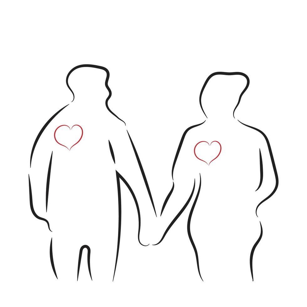 Sketch minimal couple in love drawing line art couple lovely drawn together line love concept with white ioslated background. Abstract,illustration. vector