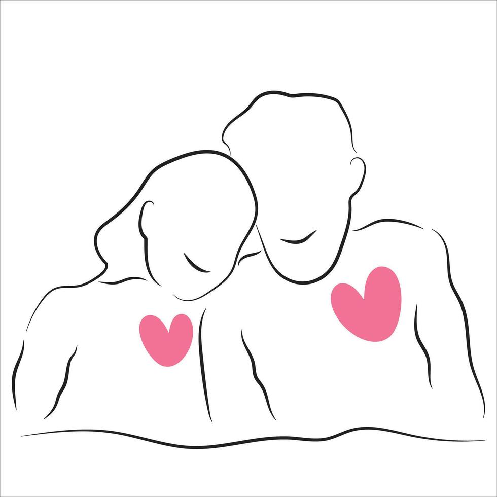 Sketch love concept minimal couple in love drawing line art couple lovely drawn together line love concept with white ioslated background. Abstract,illustration. vector