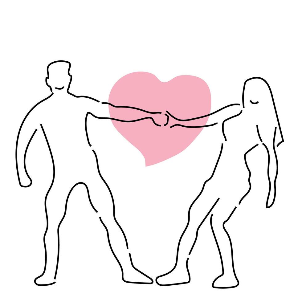 Sketch love concept minimal couple in love drawing line art couple lovely drawn together line love concept with white ioslated background. Abstract,illustration. vector