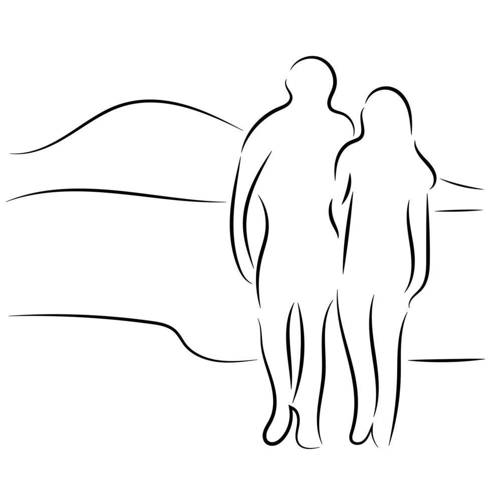 Sketch minimal couple in love drawing line art couple lovely drawn together line love concept with white ioslated background. Abstract,illustration. vector
