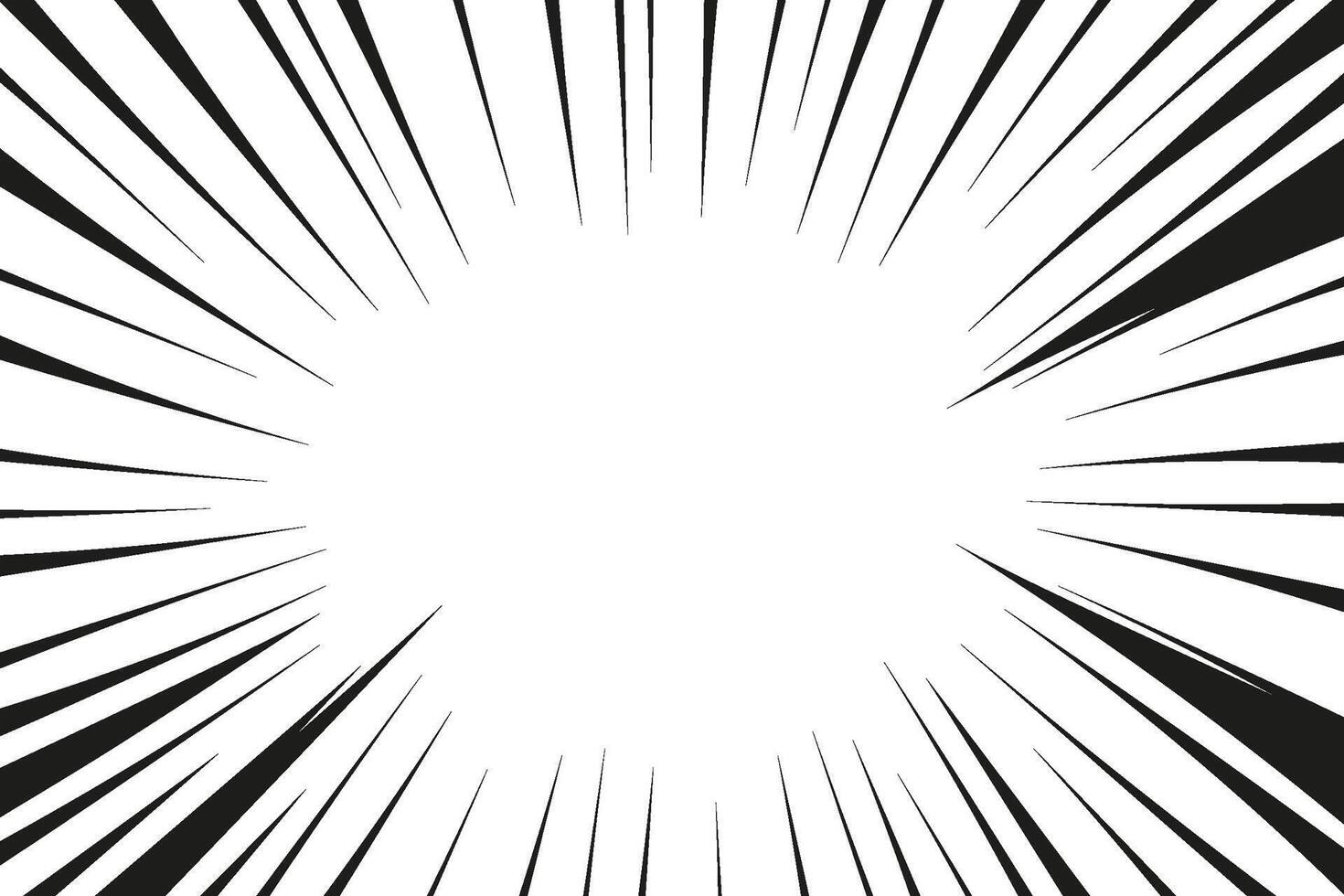 Manga line action effect radial rays, burst frame comic book motion black and white, monochrome style, anime super hero decoration, speed or explosion design vector