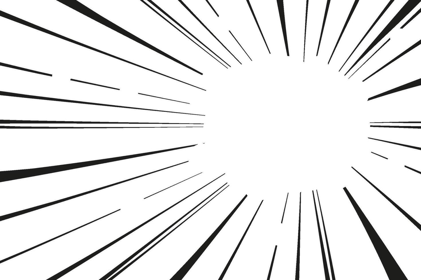 Manga line action effect radial rays, burst frame comic book motion black and white, monochrome style, anime super hero decoration, speed or explosion design vector