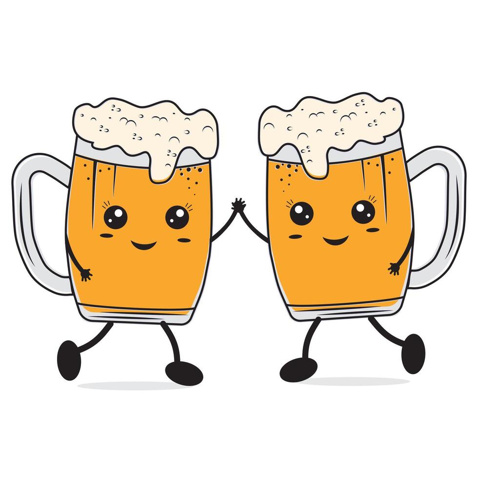 A cute funny Beer Mug character. hand-drawn illustration of a kawaii cartoon character. vector
