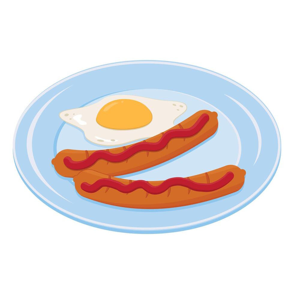 Sausage on a plate, color isolated illustration on a white background vector