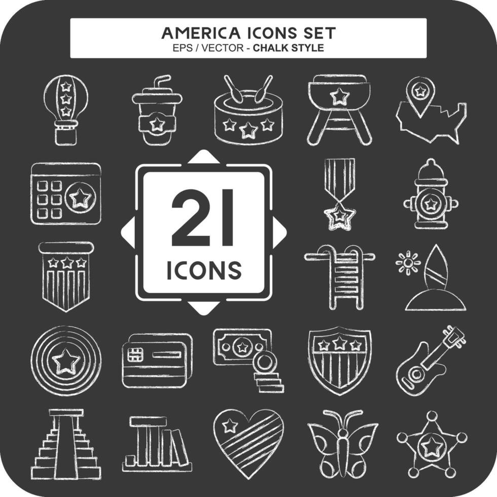 Icon Set America. related to Holiday symbol. chalk Style. simple design illustration vector