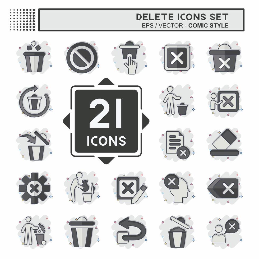 Icon Set Delete. related to Delete Button symbol. comic style. simple design illustration vector
