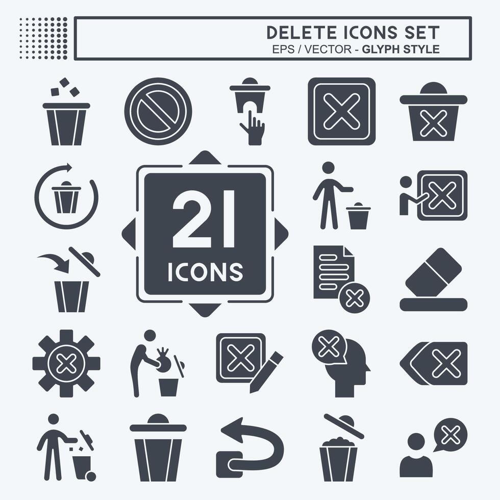 Icon Set Delete. related to Delete Button symbol. glyph style. simple design illustration vector