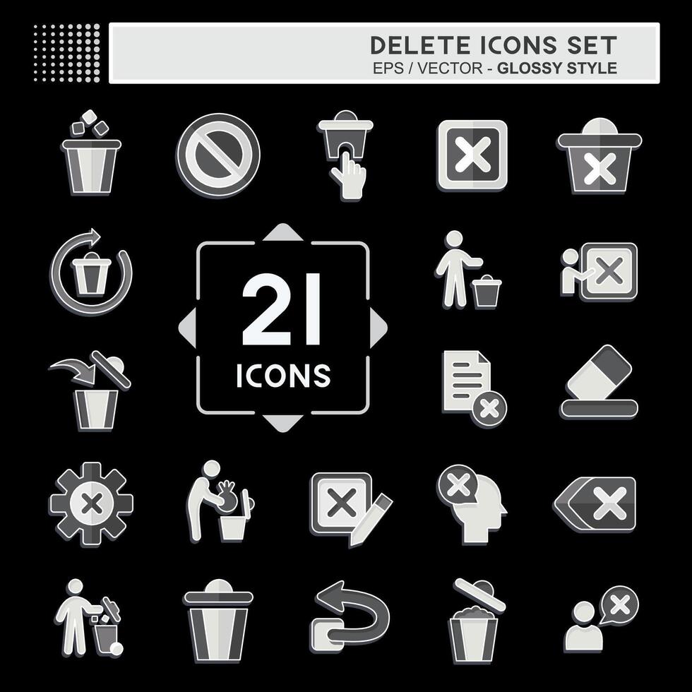 Icon Set Delete. related to Delete Button symbol. glossy style. simple design illustration vector