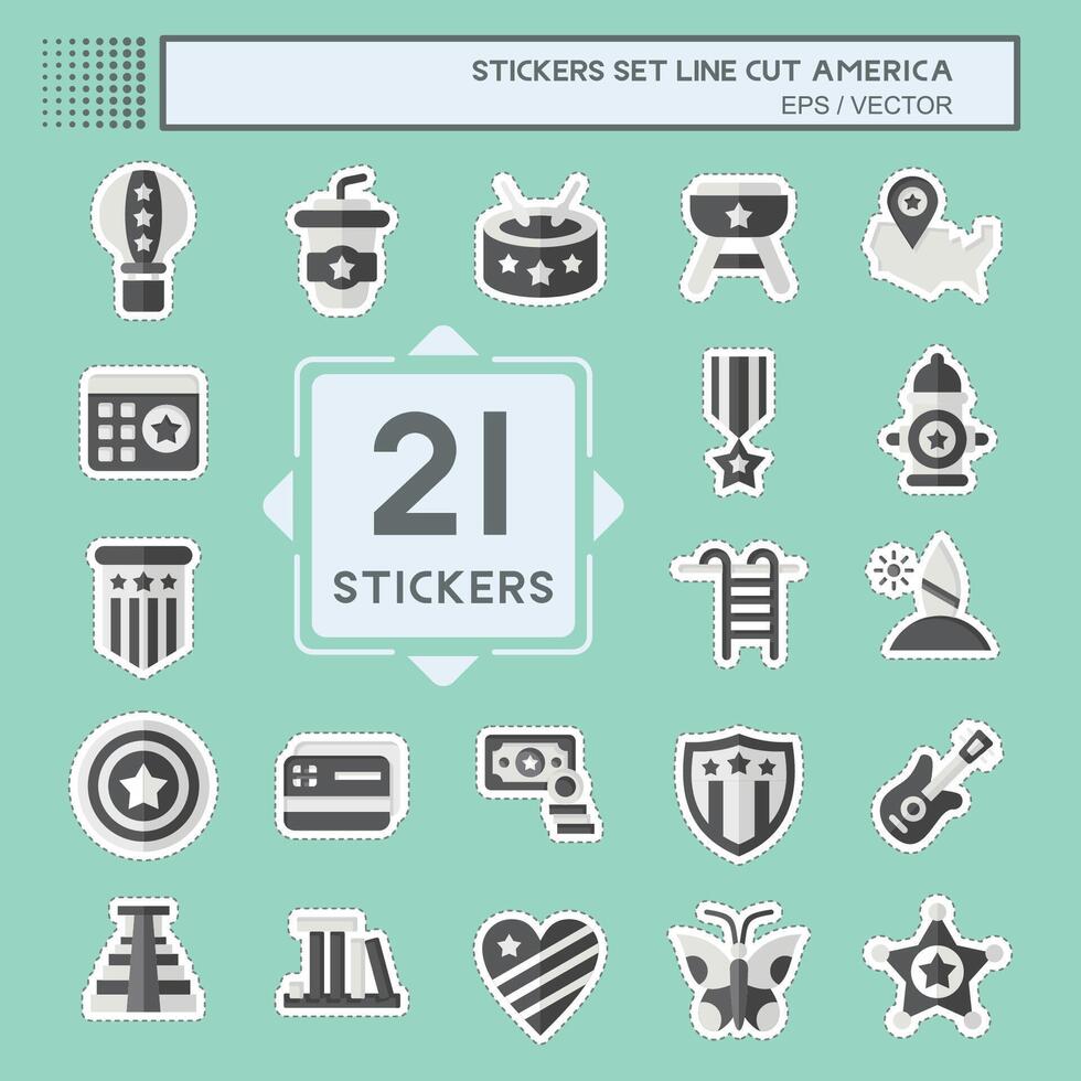 Sticker line cut Set America. related to Holiday symbol. simple design illustration vector