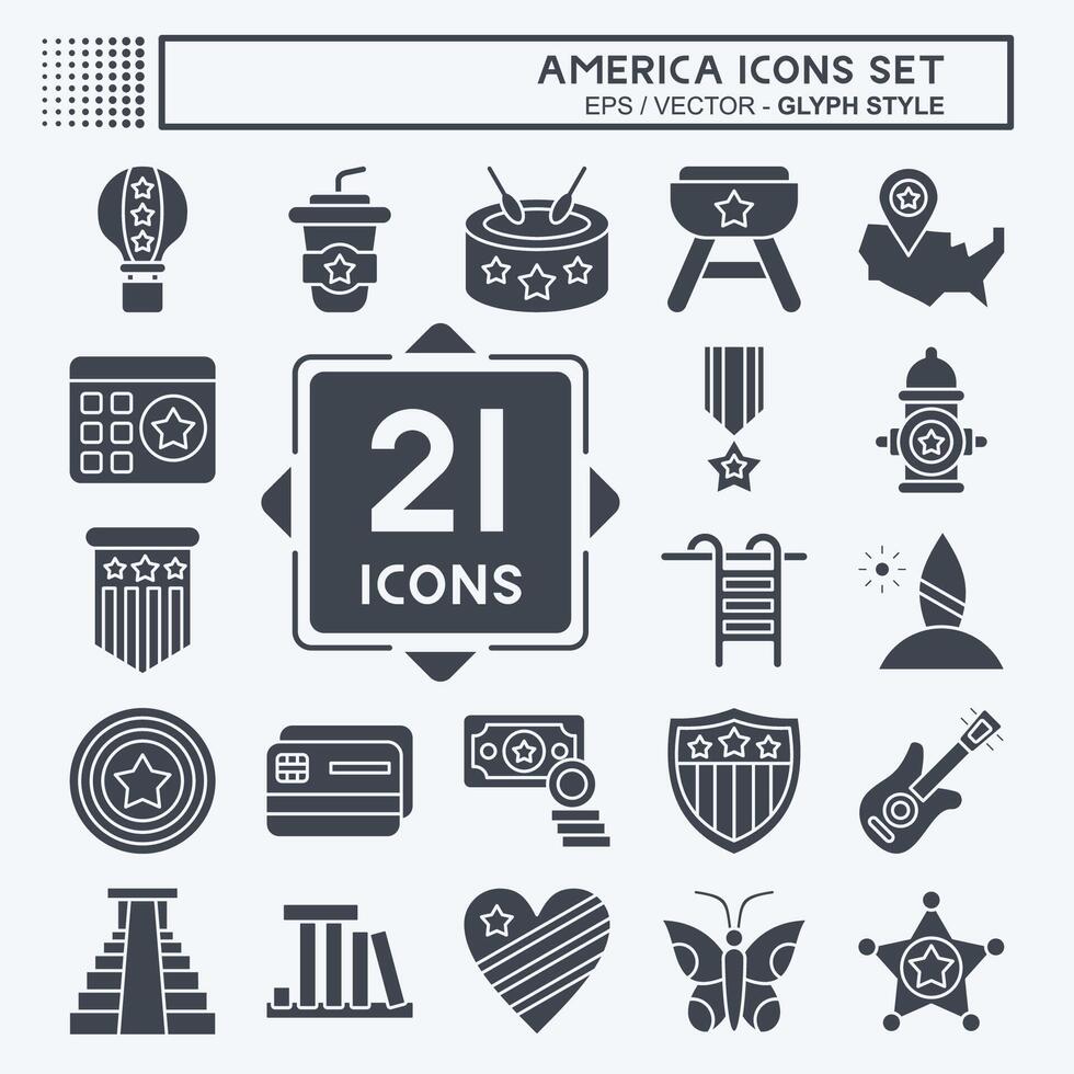 Icon Set America. related to Holiday symbol. glyph style. simple design illustration vector