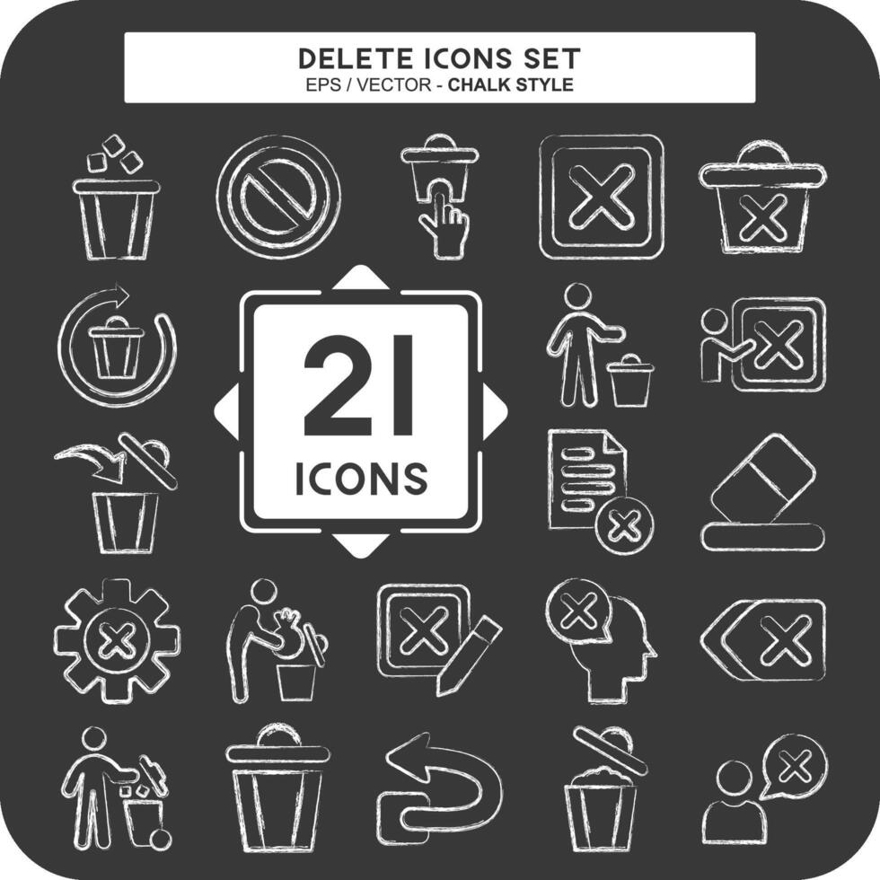 Icon Set Delete. related to Delete Button symbol. chalk Style. simple design illustration vector