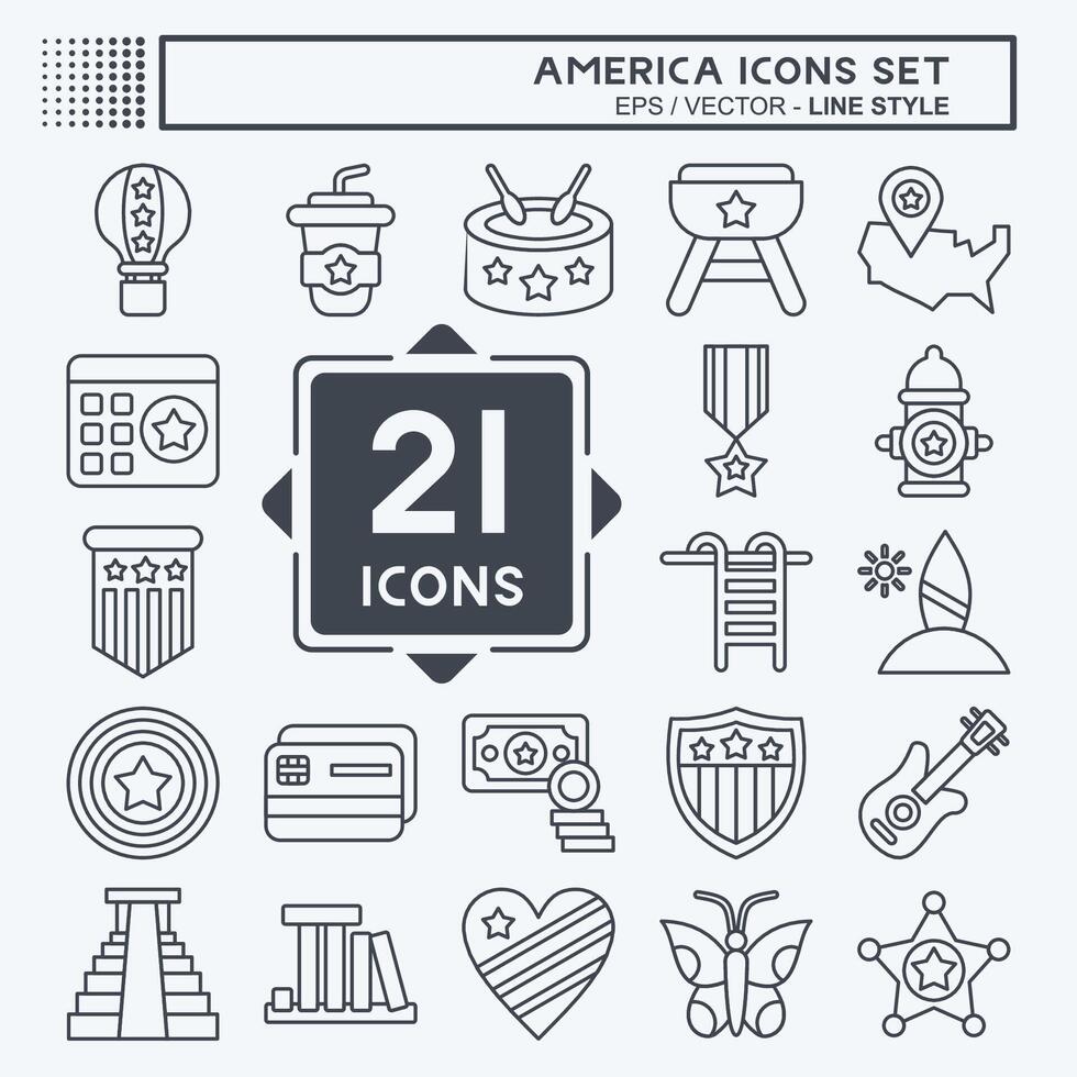 Icon Set America. related to Holiday symbol. line style. simple design illustration vector