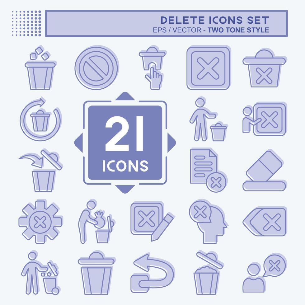Icon Set Delete. related to Delete Button symbol. two tone style. simple design illustration vector