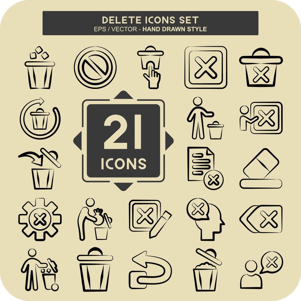 Icon Set Delete. related to Delete Button symbol. hand drawn style. simple design illustration vector