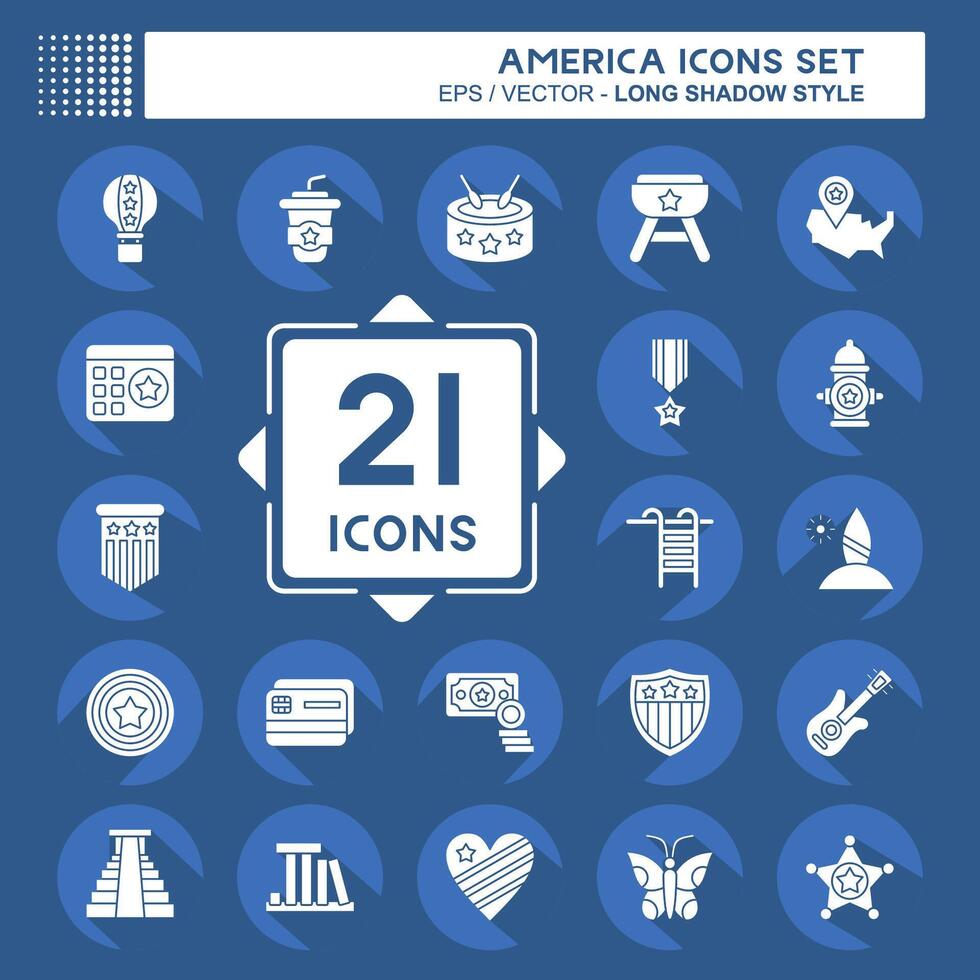 Icon Set America. related to Holiday symbol. long shadow style. simple design illustration vector
