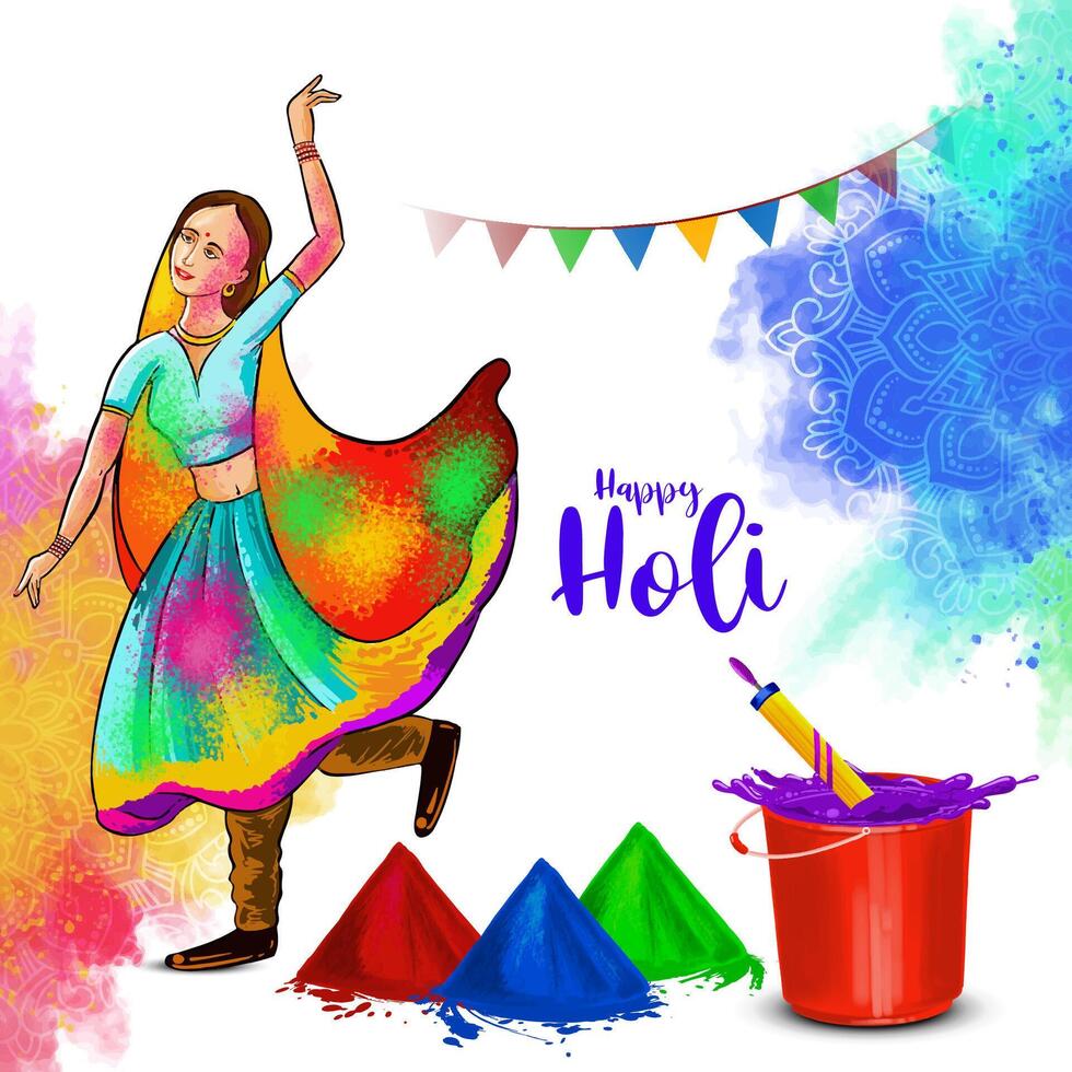 Happy Holi cultural Indian festival colorful celebration greeting card vector