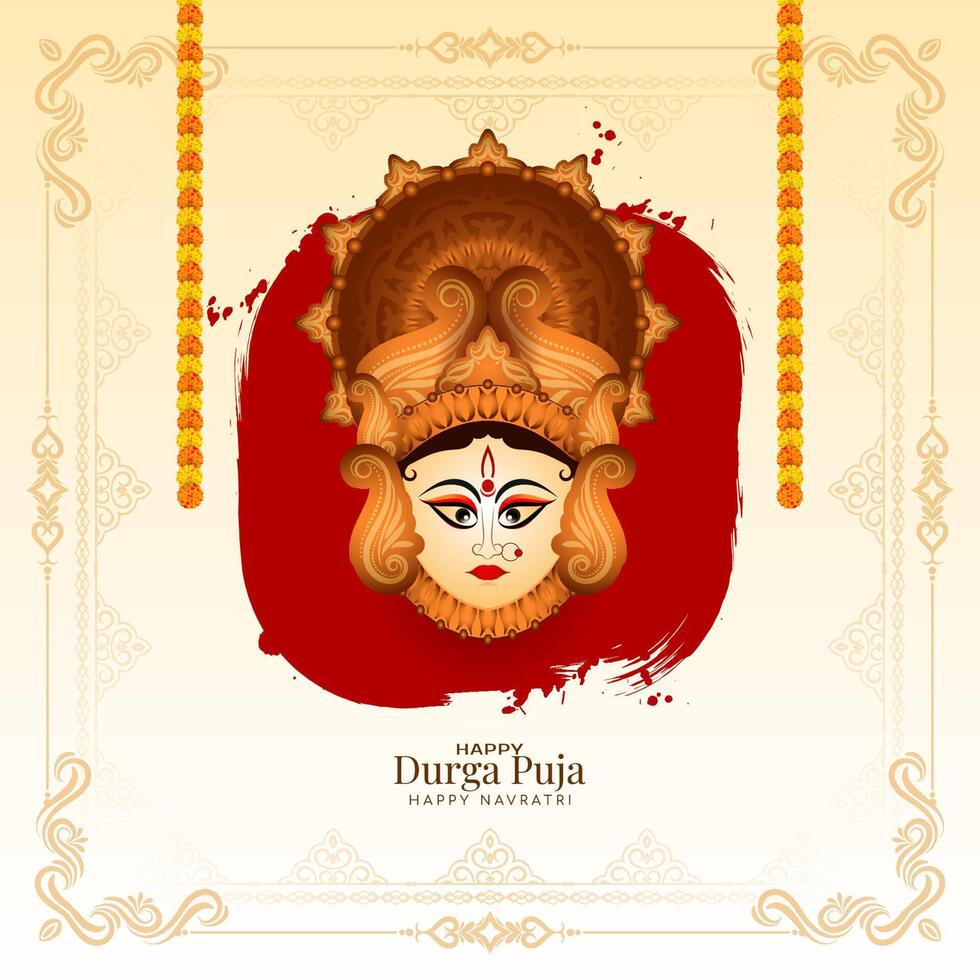 Religious Durga Puja and Happy navratri festival background with goddess face design vector