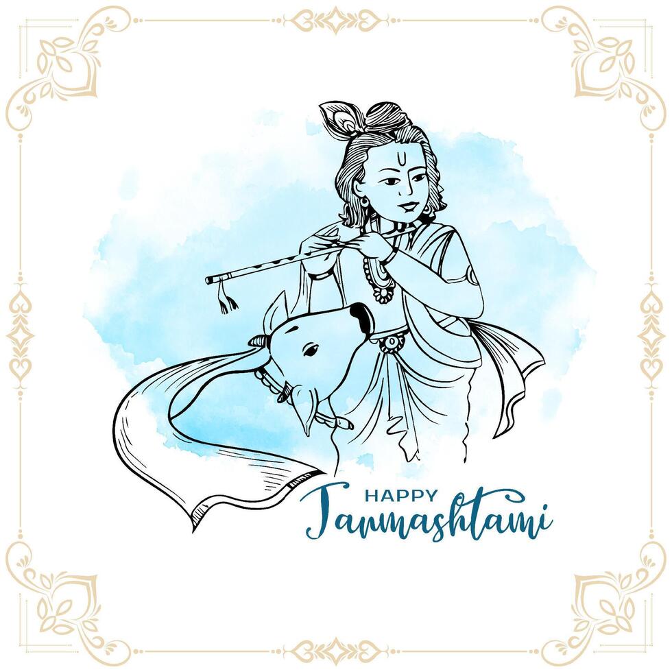 Happy janmashtami festival celebration greeting card design vector