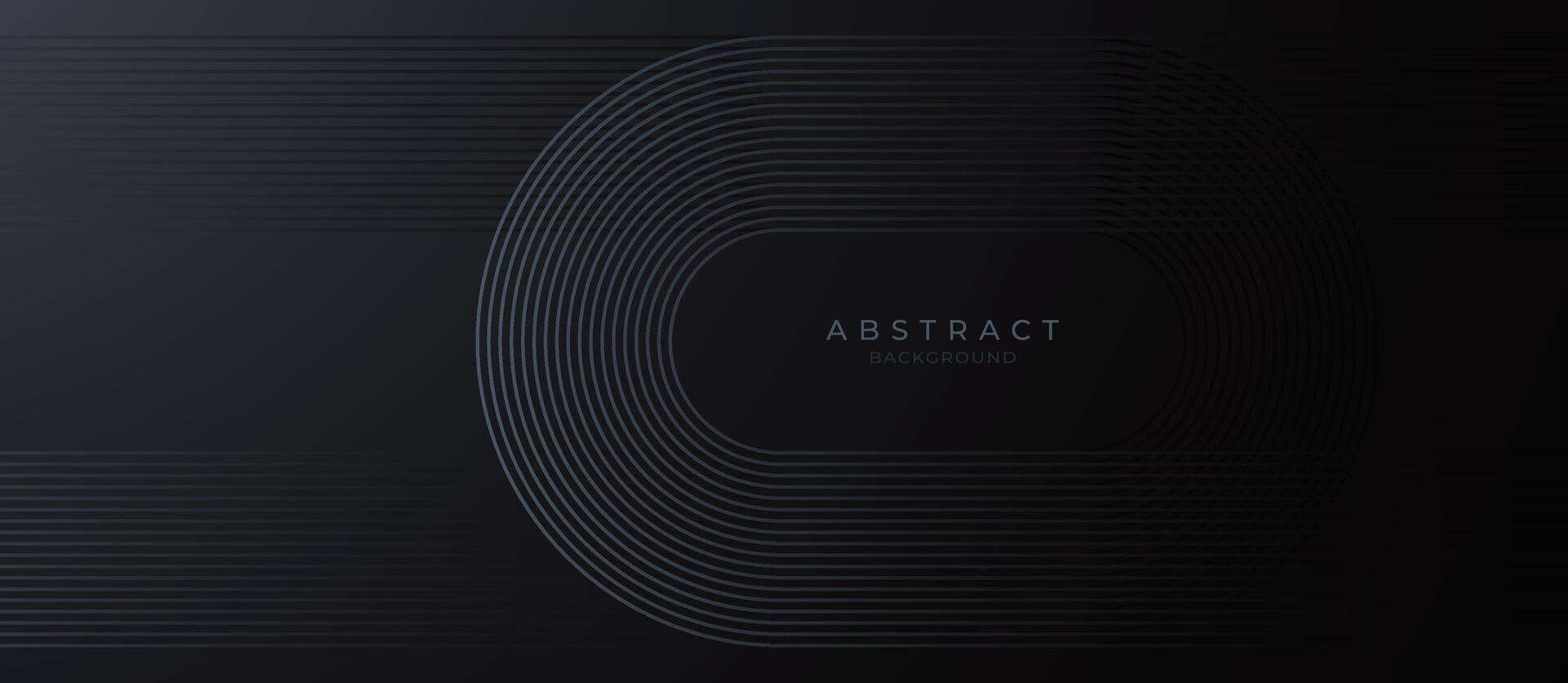Modern dark black abstract horizontal banner background with glowing geometric lines. Shiny blue diagonal rounded lines pattern. Futuristic concept. Suit for cover, brochure, presentation, flyer, web vector