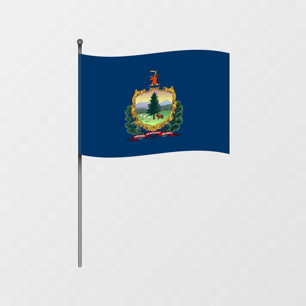 Vermont state flag on flagpole. illustration. vector