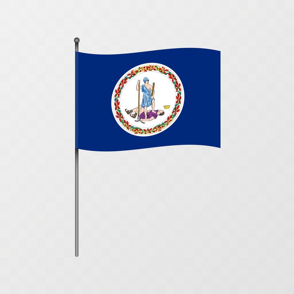 Virginia state flag on flagpole. illustration. vector